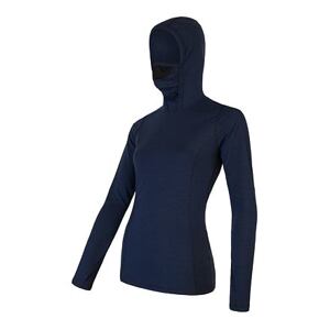 SENSOR MERINO DF dámske tričko dl.rukáv s kapucňou deep blue Veľkosť: L-