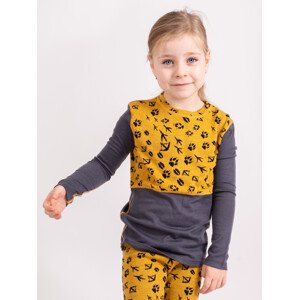 Unuo Unuo, Detské merino tričko s dlhým rukávom Nature, Horčicová, Lesné stopy Veľkosť: 98/104
