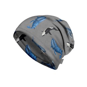 Unuo Unuo, Detská čiapka fleecová Homeless, Šedá, Veľryby Veľkosť: M (49-52 cm)