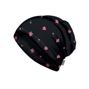 Unuo Unuo, Detská čiapka fleecová Homeless, Čierna, Kvety Veľkosť: S (45-48 cm)
