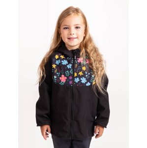 Unuo Unuo, Detská softshellová bunda s fleecom Basic, Čierna, Kytičky Veľkosť: 128/134